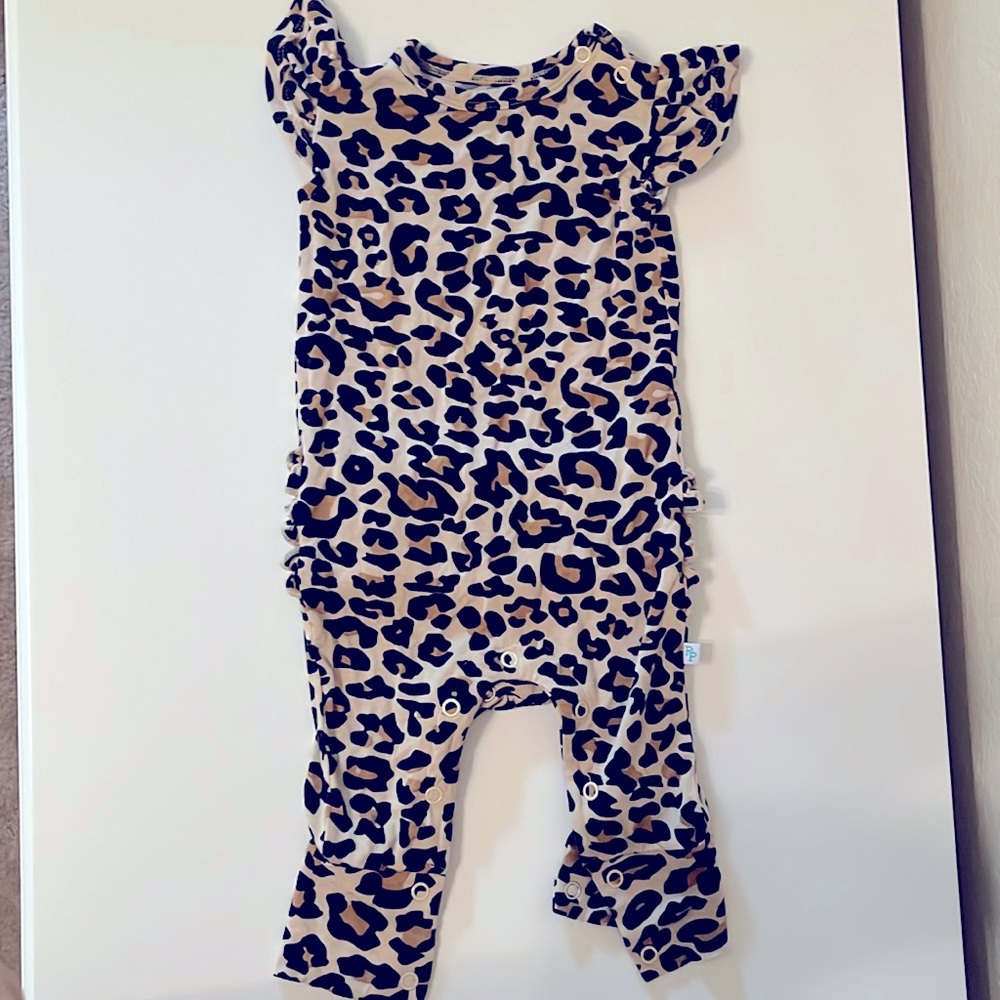 Leopard Ruffled Cap Sleeve Romper